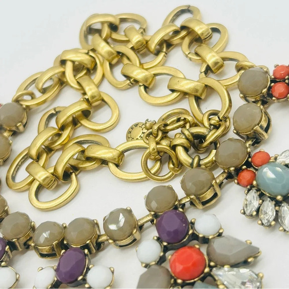 J. Crew Taupe Blue Purple Jeweled Necklace - Picture 3 of 3